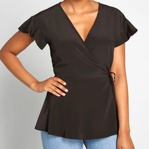 Modcloth true wrap top with flutter sleeves